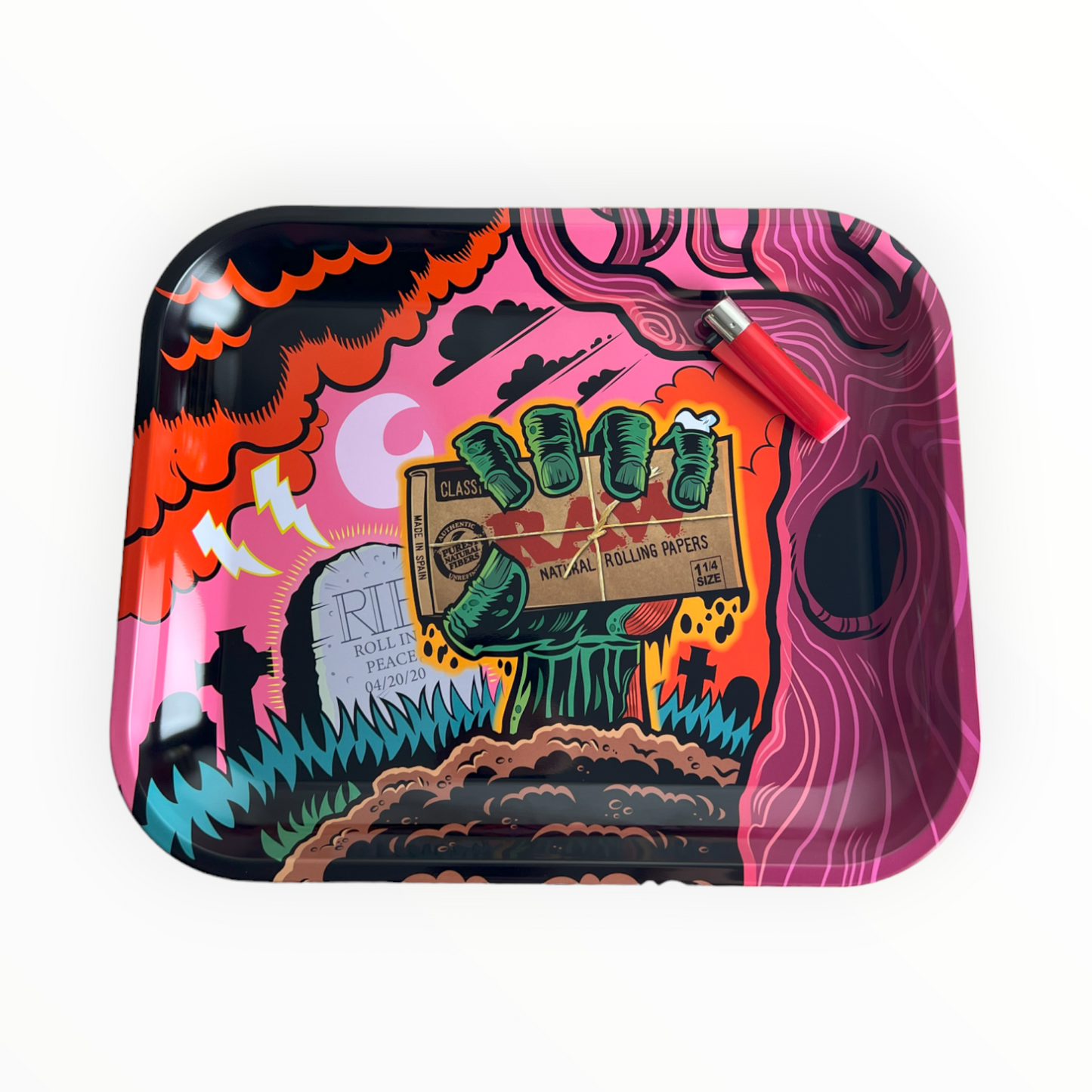Rolling Tray aus Metall | "Zombie" | L | Black Leaf