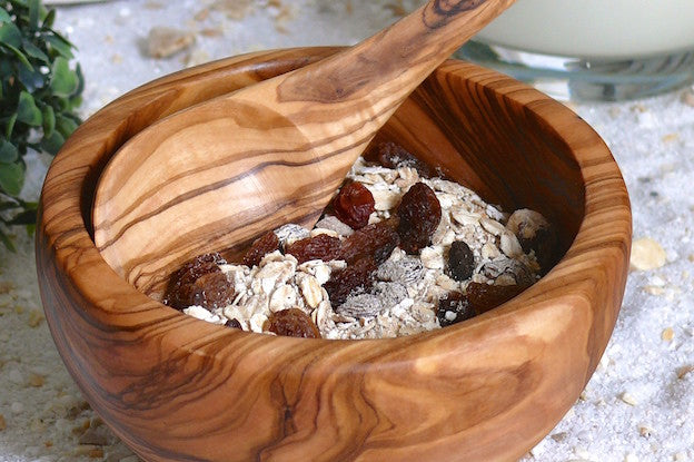 Müslischale mit Löffel | Olivenholz