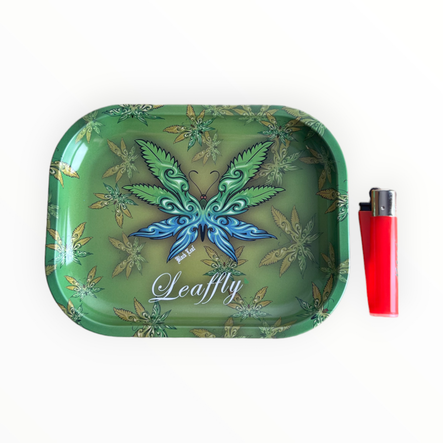Rolling Tray aus Metall | "Leafly" | S | Black Leaf
